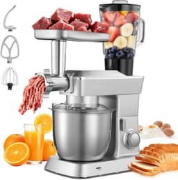 Elektrische Keukenmachine - Keukenmixer - 1300 W Motor - RVS Kom 4,3 L - Extra Mengkom 1,5 L - 6+P Snelheden - Met Deeghaak, Garde En Klopper — thumbnail 1