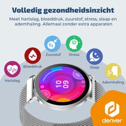 Denver Smartwatch - AMOLED - Hartslagmeter - Saturatiemeter - 100 sportmodi - Milanees bandje - Android iOS - SWC394S — thumbnail 4