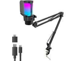 Nuvance Microfoon met Arm - Gaming Microfoon incl. Usb-c Converter - Microfoons met Ruisonderdrukking - Voor Pc en Console - Rgb