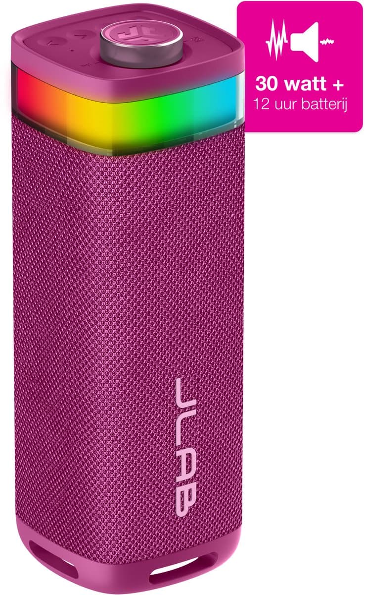 JLab Jbuds Bluetooth Speaker Draadloos - Draagbare Muziekbox - 12 uur Batterijduur - 30 Watt - Bass Boost - IPX6 Waterproof - Multipairing - Instelbare Party Lights - App Equalizer - Roze — afbeelding 1