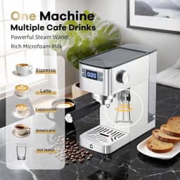 Koffiezetapparaat - 3-In-1 Functie: Espresso, Cappuccino en Latte Macchiato - Melkopschuimer - 1350 Watt - 20 Bar - 1,25 Liter Watertank - digitaal LED-display - Zilver — thumbnail 2