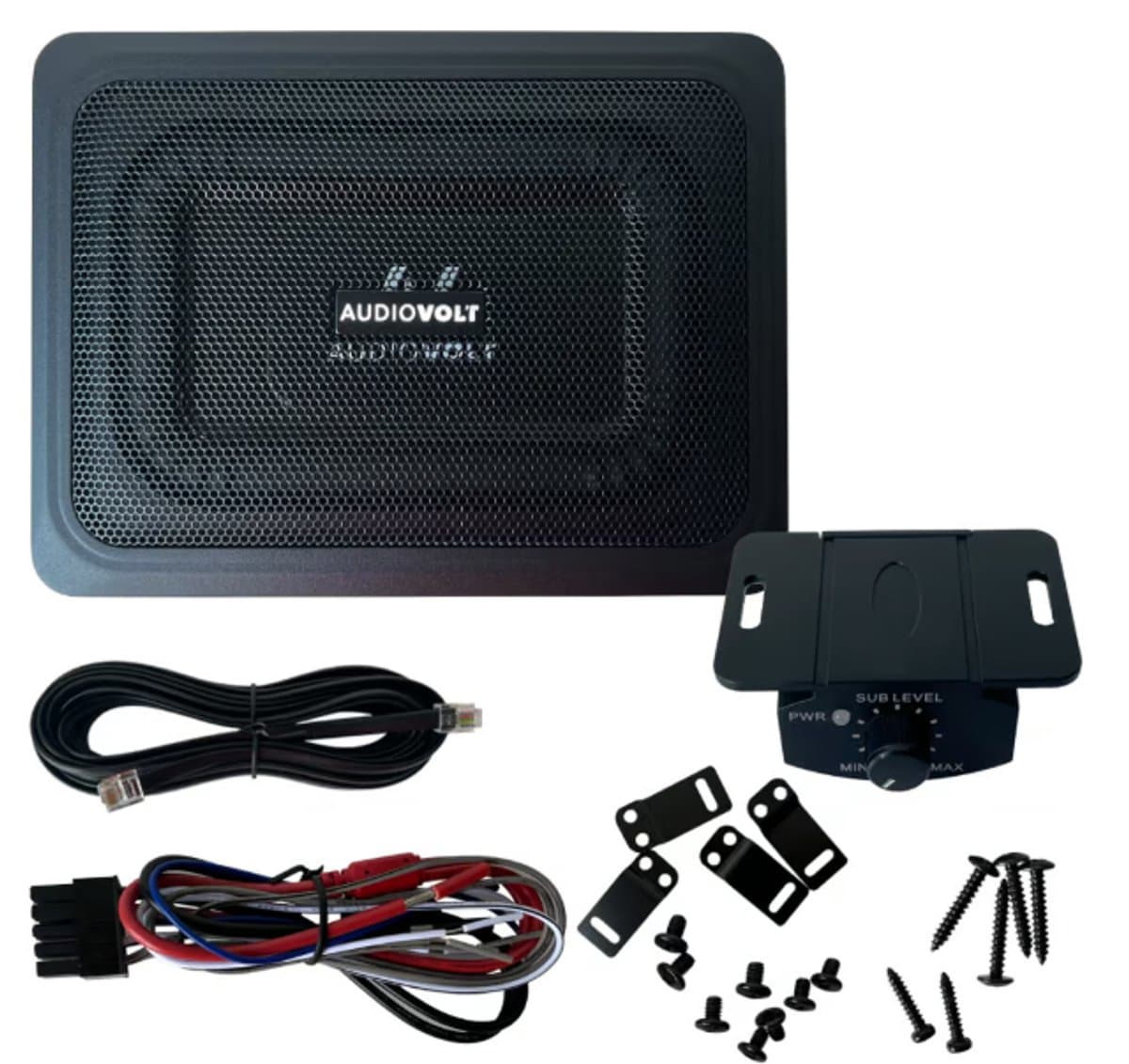 Audiovolt AV-RS200S | Actieve Underseat Subwoofer + RCA Kabels — afbeelding 1