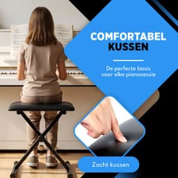 Finesse Pianokruk - Inklapbaar - in Hoogte Verstelbaar - met Kussen - Pianobank - Pianostoel - Zwart — thumbnail 2
