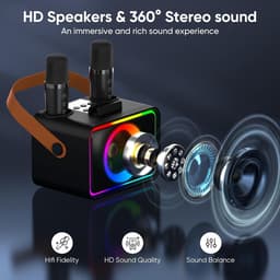 Karaokemachine 2 microfoons voor volwassenen en kinderen, draagbare Bluetooth luidspreker met feest PA-podium en discolampen, geschenk — thumbnail 5