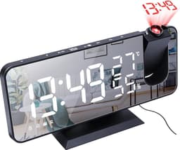 Projectiewekker met Spiegel & Wekkerradio – Groot LED-display, USB-laadfunctie, Dimbaar, Dubbel Alarm Wekker– Zwart — thumbnail 1
