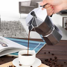 Mokapot met een inhoud van 6 kopjes, aluminium behuizing, een klassieke espressomachine voor thuisgebruik en op de camping. — thumbnail 2