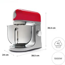 DYNA® Mixer met Mengkom - Keukenmachine - Deegmixer - Inclusief Accessoires - RVS- Zilver/Rood - 39cm x 24cm x 36cm — thumbnail 3