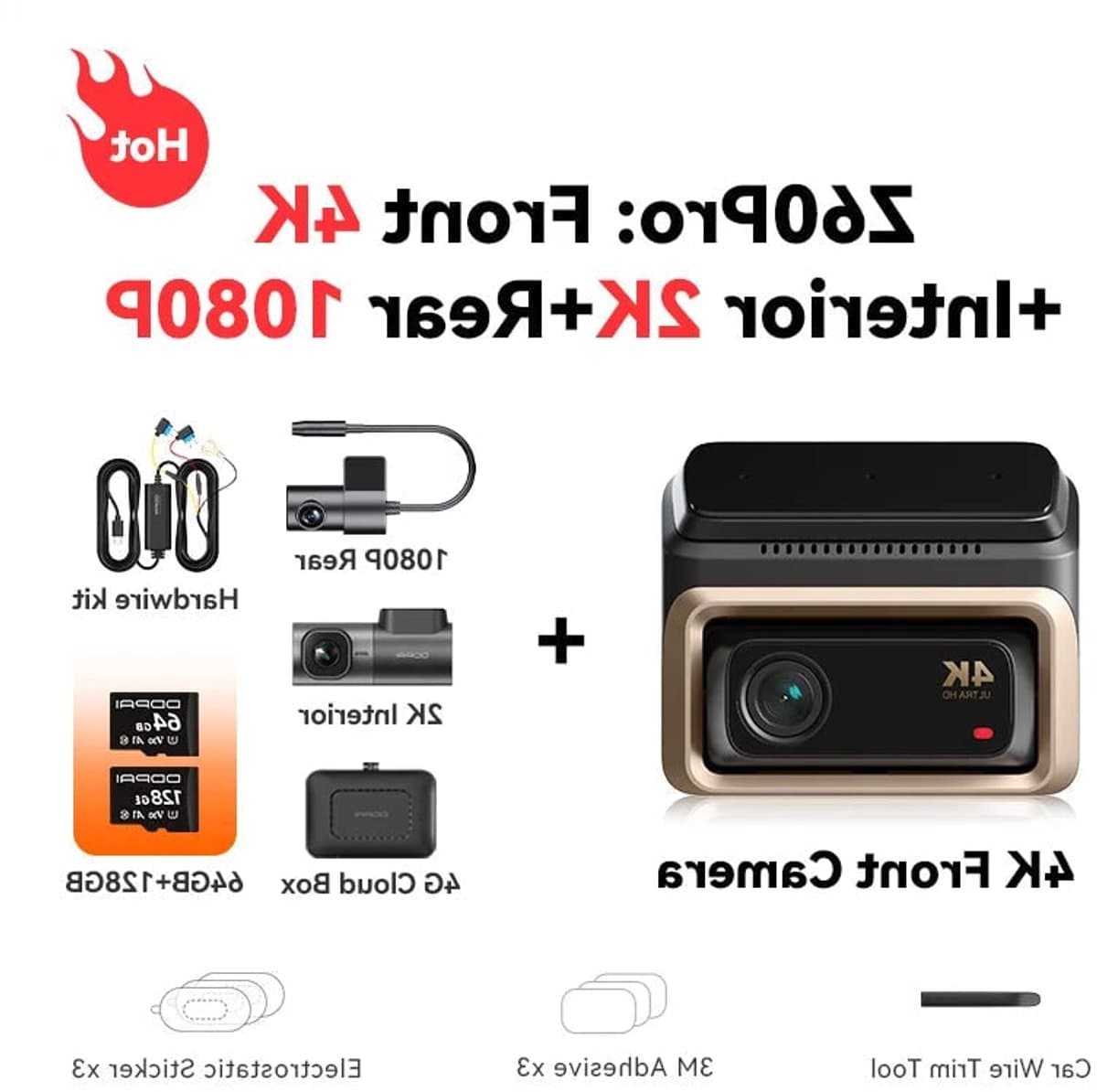 Dashcam – Auto Camera – Video Recorder – Rijcamera – 3-Kanaals 4G Variant – 4K HDR Beeldkwaliteit – ADAS Veiligheidswaarschuwingen — afbeelding 1
