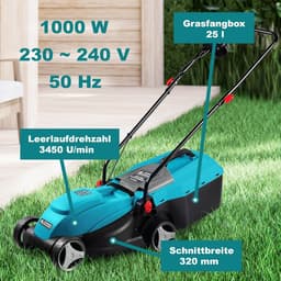 Elektrische Grasmaaier 1000W - 32 cm Snijbreedte - Opvangbak 25L - 3 Maaiveldhoogtes — thumbnail 5