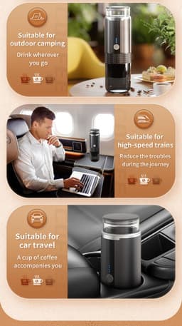 Draagbaar Koffiezetapparaat voor Onderweg - Draadloos voor in de Auto-Capsule Koffie - Gemalen Koffie - Cups - Oplaadbaar - Draagbare Koffiemachine - Zwart-24.5x7.5x7.5cm — thumbnail 2