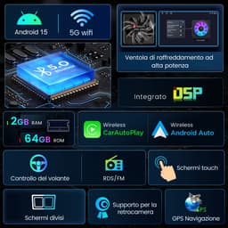 Junsun Autoradio - Geschikt voor Volkswagen & Skoda & Seat - Android 15 - Draadloos Carplay & Android Auto - 2+64GB - 7 Inch HD Touchscreen - Bluetooth, USB, Wifi & MP5 - Navigatiesysteem - Achteruitrijcamera & Microfoon & RDS & Quad-core processor — thumbnail 4