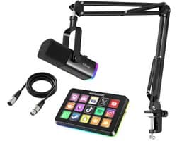 FIFINE Streaming Pack - AM8T + D6 + XLR - Complete Streaming & Podcast Set - 15 LCD Toetsen - PC, PS4, PS5, Mac - Gaming, Streaming & Content Creatie - Zwart
