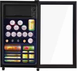 OKWISH Mini Koelkast – Stil En Energiezuinig – Roestvrij Staal – Met Vriesvak En Ledverlichting– 76 L – Zwart — thumbnail 5