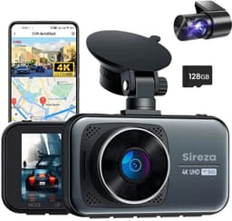 Sireza® D2 - Dashcam - Dashcam Voor Auto - Dual Dashcam - Ultra 4K & UHD - 3 inch met App - GPS live locatie + snelheid - 128GB SD Kaart - Loop Opname - G Sensor - mini koevoet - haakske usb-c oplaadkabel - NL/FR/ENG Handleiding + NL Systeem — thumbnail 1