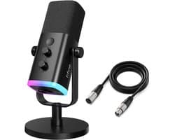 FIFINE AM8 - Complete set - Met XLR Kabel - USB / XLR Studio Microfoon - Geschikt voor PC/PS4/PS5 - RGB - Podcast - Gaming - Streaming - Zwart