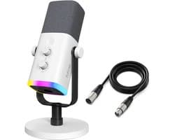 FIFINE AM8 - Complete set - Met XLR Kabel - USB / XLR Studio Microfoon - Geschikt voor PC/PS4/PS5 - RGB - Podcast - Gaming - Streaming - Wit