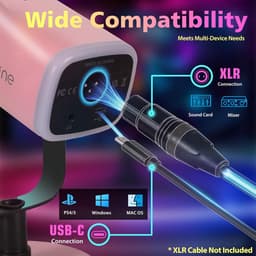 FIFINE AM8 - Complete set - Met XLR Kabel - USB / XLR Studio Microfoon - Geschikt voor PC/PS4/PS5 - RGB - Podcast - Gaming - Streaming - Roze — thumbnail 5