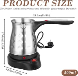 Ynkkvre - Turkse koffiemachine - elektrische koffieketel 500 ml - RVS - geschikt voor Turkse koffie en espresso - draagbaar en geschikt voor reizen — thumbnail 2