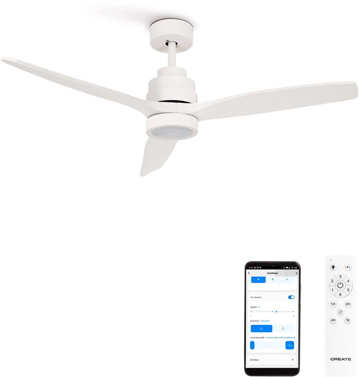 CREATE - Stille plafondventilator van 40 W met technische ABS-bladen, verkrijgbaar in verschillende maten - M - Met licht - WIFI - WIND STYLANCE — afbeelding 1