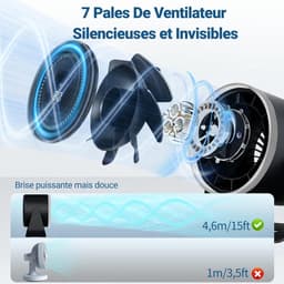 Bureauventilator, 3600mAh batterij, ultrastil (minder dan 35dB), traploze snelheidsregeling van 1-100°, luchtstroom van 12 m/s, USB-wandventilator, geschikt voor de slaapkamer (blauw). — thumbnail 2