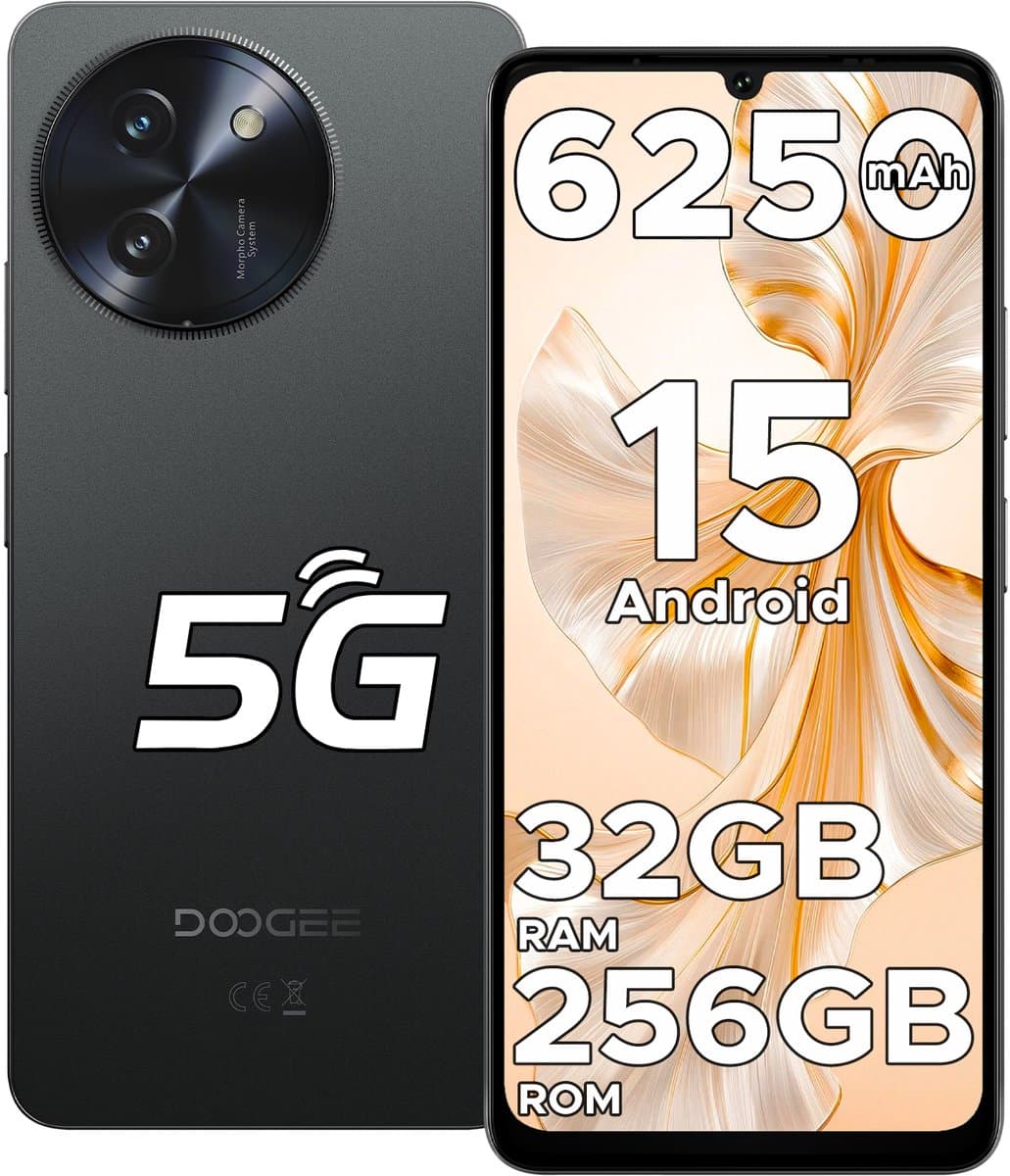 DOOGEE Note 59 Pro 5G - Smartphone - Mobiele Telefoon - 32 GB RAM+ 256 GB ROM (2TB/TF) - Android 15- 6,75 inch HD & 120Hz IPS - 6250 mAh - UNISOC T8200 - AI camera - Face ID - Widevine L1 - Zwart — afbeelding 1