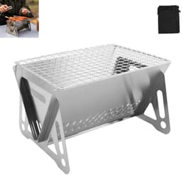 1 stuk - Kleine houtskoolgrill - Opvouwbare mini-houtskoolgrill voor buiten - Draagbare houtskoolgrill - Roestvrijstalen campinggrill - Geschikt voor buiten en om te koken — thumbnail 1