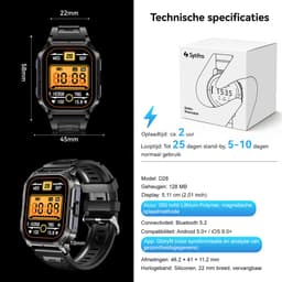 Sytifro Smartwatch D28 - Outdoorhorloges - 1.46'' Display - Smartwatch Heren en Dames - Belfunctie - IP68 Waterdicht - 120+ sportmodi - Stappenteller - Hartslagmeter - Saturatiemeter - Sport Horloge - Geschikt voor iOS/Android- 350 mAh - Zwart — thumbnail 2