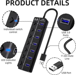 USB 3.0 Hub met 7 Poorten en 5 Gbps Snelheid — thumbnail 5