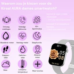Kiraal Aura AMOLED Smartwatch voor Dames – 4 Bandjes (RVS, Nylon & 2x Siliconen) – Hartslagmeter – Stappenteller – Slaapmonitor – Multisport – Compatibel met Android & iOS – Zilver en Wit — thumbnail 3