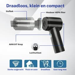 Auto Stofzuiger Draadloos 120W - Kruimeldief met Air Duster Blaasfunctie - Handstofzuiger Snoerloos met HEPA Filter - Voor Auto, Huis en Toetsenbord - Autostofzuiger - — thumbnail 3