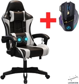 Lexorion Gaming Stoel – Ergonomische Gaming Chair – Inclusief Gratis RGB Gamingmuis Cadeau – Verstelbaar – Lederen Gamestoel – 136 kg – Wit– Bureaustoel — thumbnail 1