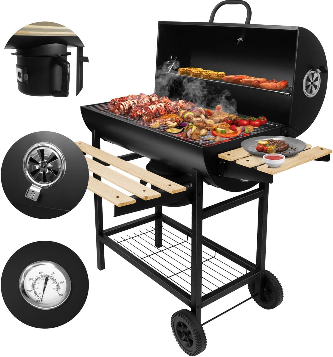 GREGMAN Roast 80 koolstof BBQ - Grote Tuingrill met Deksel - Thermometer & Zijplanken - Verstelbare Luchtregeling - Zwart — afbeelding 1