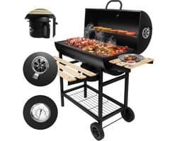 GREGMAN Roast 80 koolstof BBQ - Grote Tuingrill met Deksel - Thermometer & Zijplanken - Verstelbare Luchtregeling - Zwart