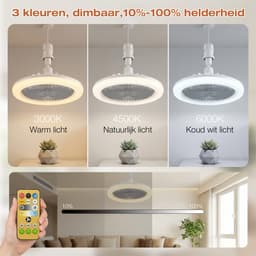 MUPOO E27 Ventilator Lamp met Afstandsbediening - 360° Draaibaar - Dimbaar - Ø 25cm -3 Kleurtemperatuur & Snelheden - Bespaar Ruimte - Voor Garage, Keuken & Berging - Grijs — thumbnail 3