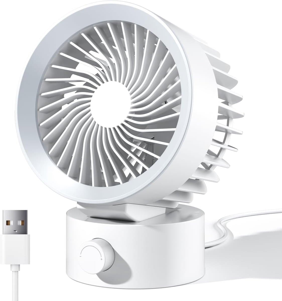 Ventilator - Tafelventilator - Handventilator - Mini ventilator - USB-bureauventilator - kleine ventilator voor op het bureau - krachtige luchtstroom - traploos instelbaar - Ultrastille koeling - Werkt op USB-voeding - Voor thuis - kantoor - Wit — afbeelding 1