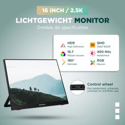 Remodius® Portable Monitor 16 Inch 2.5K – Ultralicht en Superdun Draagbaar Extra Scherm voor Laptop met Ingebouwde Kick-Stand – USB-C & HDMI – Plug & Play — thumbnail 4