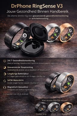 DrPhone RingSense V3 – Smart Ring - Europese ringmaat 59 - 5ATM Waterdicht – Slaapmonitor – Hartslagmeter - SpO2 + Case - Zilver — thumbnail 4