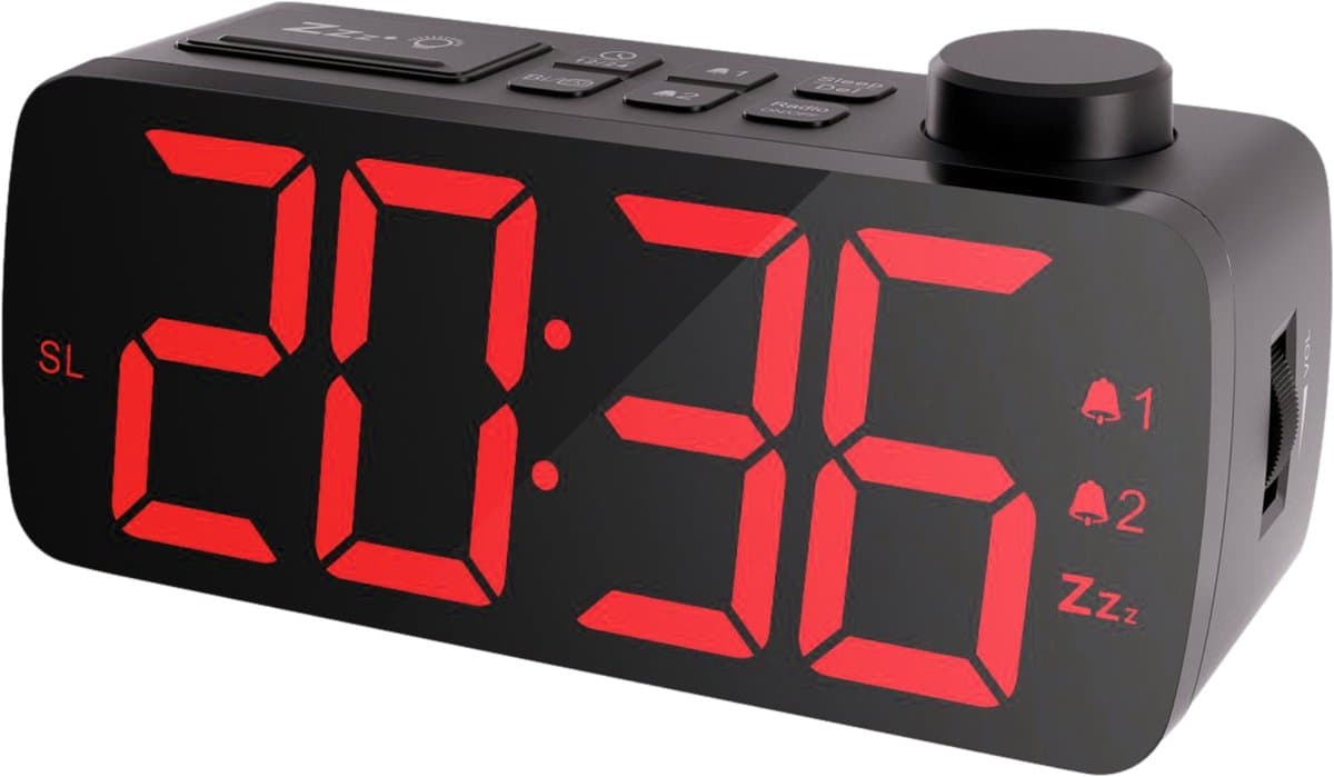 YUCONN Wekkerradio - Wekker Kinderen - Kinderwekker - Grote LED Cijfers - Wekkers Digitaal - Dimbaar Display - Sleeptimer - Rood — afbeelding 1