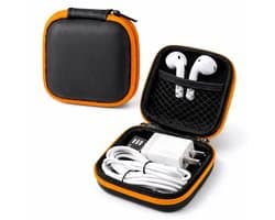 Oortjes Opberg Hoesje Voor Earphnes I Case Voor In-ear koptelefoon I Oortyejs Case | Headphone Organizer | Opbergcase Laadkabels I Zwart/Oranje