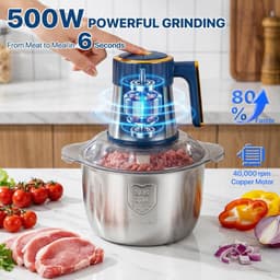 Hakmolen - Hakmolen electrisch - Hakmolen Elektrisch - Elektrische hakmolen - Vleesmolen - Multifunctionele hakker - 5L - 500W - 5 snelheidsniveaus - RVS - Vlees - Groenten - Fruit - Blauw — thumbnail 4