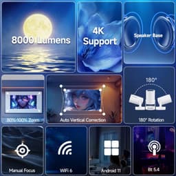 Magcubic HY300 Pro+ 4K Android 11 Draagbare Projector – 8000 Lumen, WiFi 6, Bluetooth 5.4, HiFi-Luidspreker, 720P HD — thumbnail 2