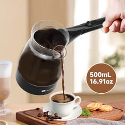 Elektrische - Turkse - Koffiemaker - 600W - 0,5L-Glazen - Cezve - Moka-Pot - Espressomaker - Turkse - koffiezetapparaat - 360°- draaibare - basis - BPA vrij - Automatische uitschakeling - Waterkoker - functie 4-6 Kopjes - Zwart - Compact - design — thumbnail 3