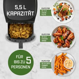 GOURMETmaxx AirGenius heteluchtfriteuse - 5,5 l Airfryer | Friteuse met 7 programma's | Minibakoven - Vetarm en lekker voor 3-5 personen | Heteluchtfriteuse met kleurendisplay, led-touchscreen — thumbnail 3