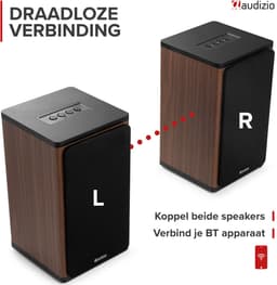 Draadloze speakers - Audizio BS20 speakerset - Luidspreker boxen met Bluetooth - Oplaadbare accu - Houtlook — thumbnail 3