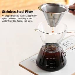 400ml Handmatige Koffiezetapparaat met Roestvrijstalen Filter en Schaal - Koffiezetapparaat voor heerlijke koffie - Koffiepot met glazen kan — thumbnail 5