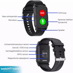 WatchToCare - LifeLine GPS Horloge Senioren - SOS Alarmknop & Valdetectie - 4G - Zwart — thumbnail 3