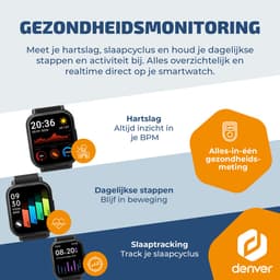 Denver Smartwatch - Android iOS - Notificaties - Sporthorloge - Hartslagmeter - Saturatiemeter - Slaapmonitor - SWC176B - Zwart — thumbnail 4