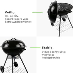Cheqo® Houtskoolbarbecue - Houtskool Bbq - Kogelbarbecue - Barbecue Op Wielen - Kogelbarbecue Met Deksel - Houtskoolbarbecue Met Deksel - Houtskoolgrill - Tuinbarbecue - Buiten Barbecue - Zwarte Houtskoolbarbecue — thumbnail 5