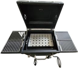 DoneMore® - Houtskool BBQ grill met deksel - barbecue wagen met thermometer en ventilatie - zwart - 100x36x97 cm — thumbnail 4