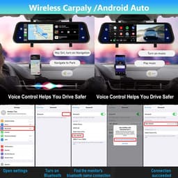 Dashcam – Achteruitkijkspiegel – Auto Camera – Recorder – Dashcam Voor Auto – 9,66 Inch IPS Touchscreen – Draadloze CarPlay & Android Auto – Waterdichte Achtercamera – Nachtzicht – Looprecording – Parkeermonitor — thumbnail 2